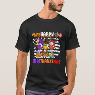 Fröhliche Hallothanksmas Wein Gläser Hexe Weihnach T-Shirt
