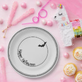 Fröhliche Halloween-Bat-Silhouette Schwarz/Weiß  Pappteller (Party)