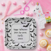 Fröhliche Halloween-Bat-Silhouette Schwarz/Weiß Pappteller (Party)