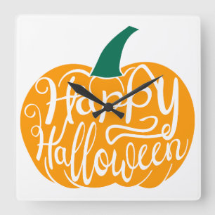 Fröhliche Halloween-Beschriftung auf ausgehöhltem Quadratische Wanduhr