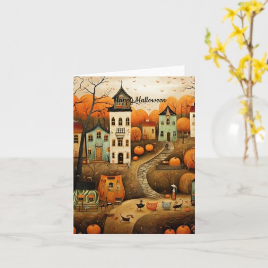 Fröhliche Halloween-Farbbildillustration Karte (Gelbe Blume)