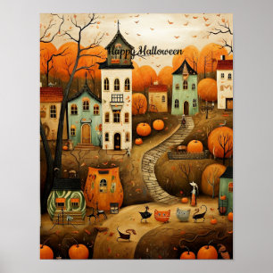 Fröhliche Halloween-Farbbildillustration Poster