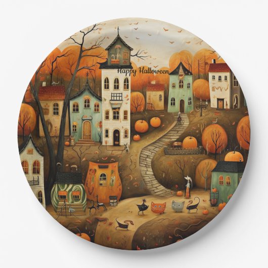 Fröhliche Halloween farbenfrohe Illustration Pappteller (Vorderseite)