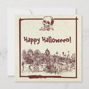 Fröhliche Halloween-Friedhof-Flach-Holiday-Karte Feiertagskarte
