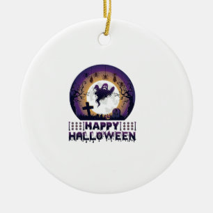 Fröhliche Halloween-Geister Fledermäuse Spinnen_1 Keramik Ornament