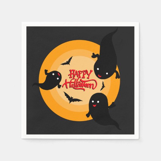 Fröhliche Halloween-Geister und Fledermäuse Papier Serviette (Vorderseite)
