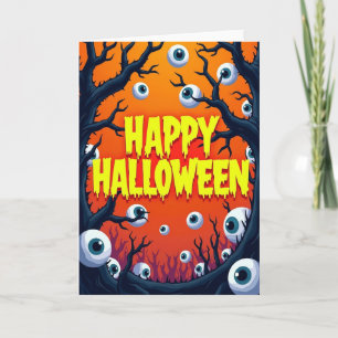Fröhliche Halloween-Grußkarte mit gruseligen Augen Karte
