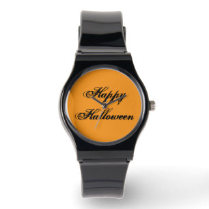 Fröhliche Halloween Handschrift Uhr (Orange & Schw