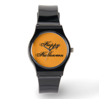 Fröhliche Halloween Handschrift Uhr (Orange & Schw