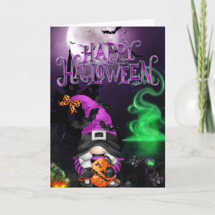Fröhliche Halloween Hexen-Gnom-Karte Karte
