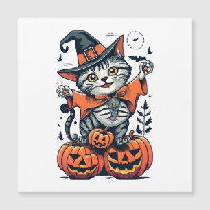 Fröhliche Halloween Hexenkatze Magnetkarte