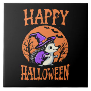 Fröhliche Halloween-Igel-Hexe Fliese