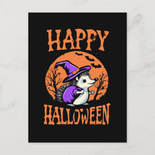 Fröhliche Halloween-Igel-Hexe Postkarte