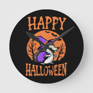 Fröhliche Halloween Igel Hexe Runde Wanduhr