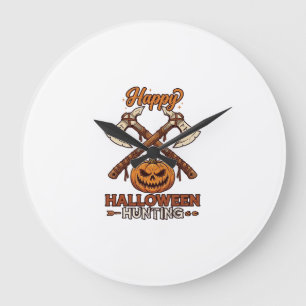 Fröhliche Halloween-Jagd gekreuzte Äxte Kürbis Run Große Wanduhr