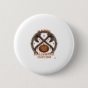 Fröhliche Halloween-Jagd Kürbis gekreuzte Äxte Kno Button