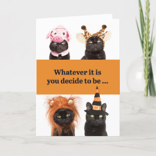 	Fröhliche Halloween-Katze in Kostümen Humor  Feiertagskarte