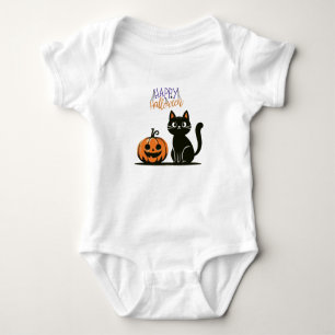 Fröhliche Halloween-Katze & Kürbis Baby Strampler