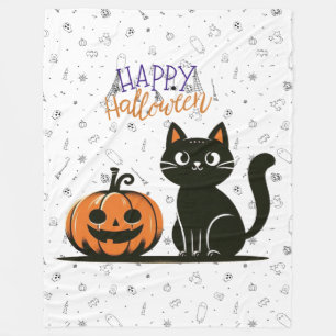 Fröhliche Halloween-Katze & Kürbis Fleecedecke