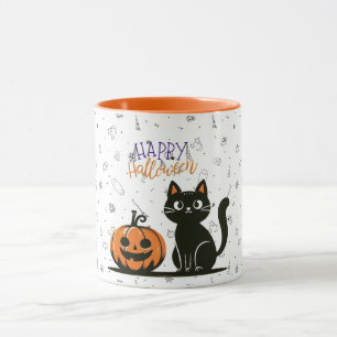Fröhliche Halloween-Katze & Kürbis Tasse