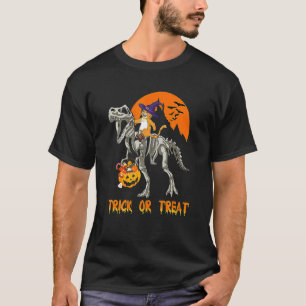 Fröhliche Halloween-Katze reitet Skelett-Dinosauri T-Shirt
