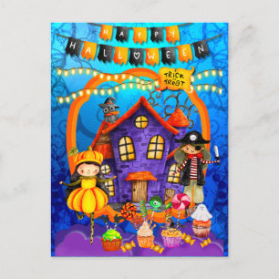 Fröhliche Halloween-Kostüm Kinder Party Feier Postkarte
