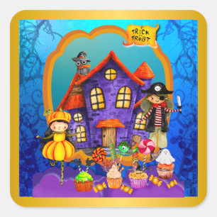 Fröhliche Halloween-Kostümparty für Kinder Feier Quadratischer Aufkleber