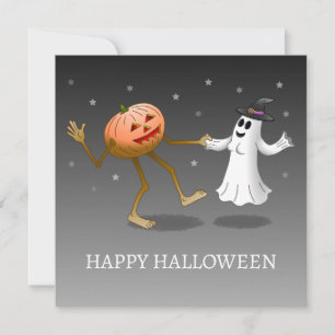 Fröhliche Halloween-Kürbis- und Geist-Karte Karte