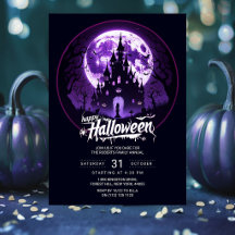 Fröhliche Halloween-Party-Einladung | Purpur Heimg