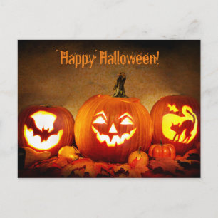 Fröhliche Halloween-Postkarte mit Kürbissen Postkarte