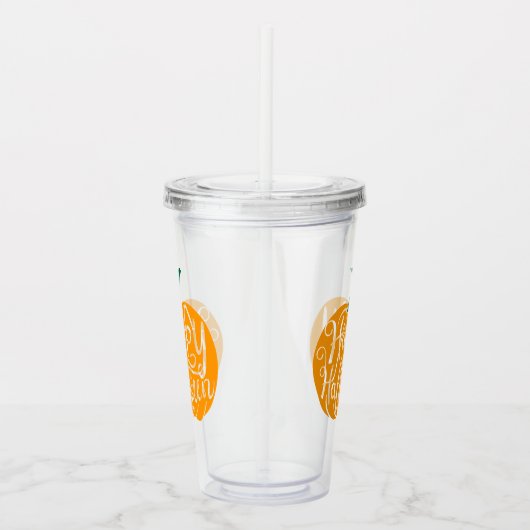 Fröhliche Halloween-Schrift auf geschnitztem Kürbi Acryltrinkbecher (Rechts)