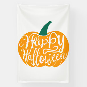 Fröhliche Halloween-Schrift auf geschnitztem Kürbi Banner