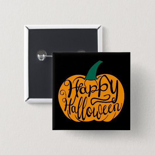 Fröhliche Halloween-Schrift auf geschnitztem Kürbi Button (Vorne & Hinten)