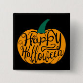 Fröhliche Halloween-Schrift auf geschnitztem Kürbi Button (Vorderseite)