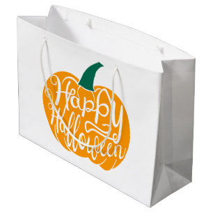 Fröhliche Halloween-Schrift auf geschnitztem Kürbi Große Geschenktüte