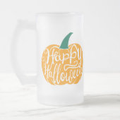Fröhliche Halloween-Schrift auf geschnitztem Kürbi Mattglas Bierglas (Links)