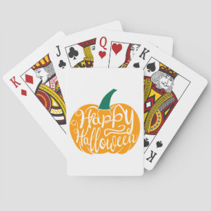 Fröhliche Halloween-Schrift auf geschnitztem Kürbi Spielkarten