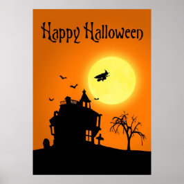 Fröhliche Halloween-Silhouette Landschaft Poster