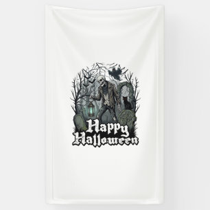 Fröhliche Halloween-Skelett-Laterne Schwarze Katze Banner