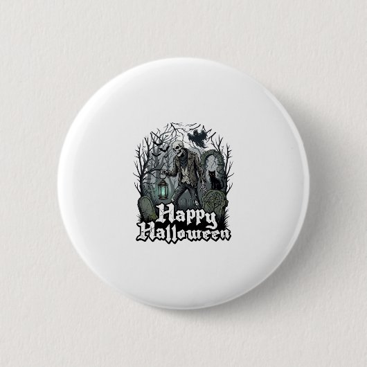 Fröhliche Halloween-Skelett-Laterne Schwarze Katze Button (Vorderseite)