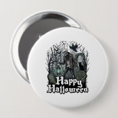 Fröhliche Halloween-Skelett-Laterne Schwarze Katze Button (Vorne & Hinten)