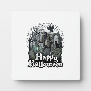 Fröhliche Halloween-Skelett-Laterne Schwarze Katze Fotoplatte