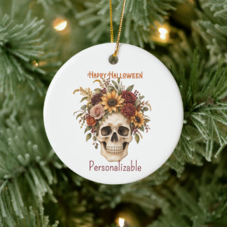 Fröhliche Halloween-Totenkopf-Herbstblumenanordnun Keramik Ornament