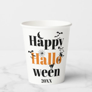 Fröhliche Halloween-Typografie mit Vintagen Elemen Pappbecher