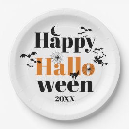 Fröhliche Halloween-Typografie mit Vintagen Elemen Pappteller