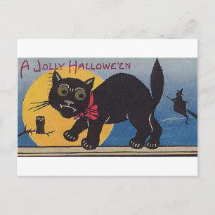 Fröhliche Halloween Vintage Katze Feiertagspostkarte