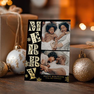 Fröhliche handgezeichnete Weihnachts-2-Foto Folien Feiertagskarte