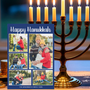 Fröhliche Hanukkah-Familienfoto-Kollage Blaues Mus Feiertagskarte