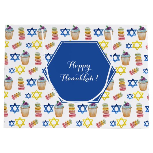 Fröhliche Hanukkah Wasserfarbe Personalisiert Große Geschenktüte (Vorderseite)