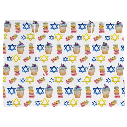 Fröhliche Hanukkah Wasserfarbe Personalisiert Große Geschenktüte (Rückseite)